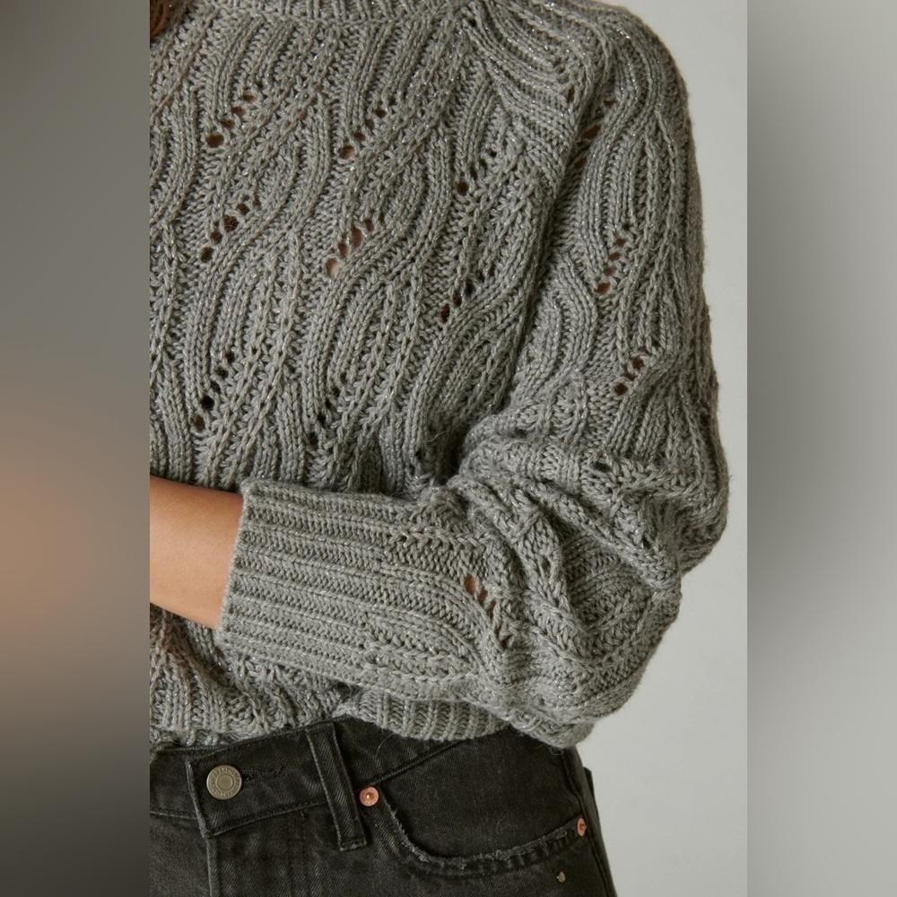 LUCKY BRAND CABLE STITCH SHINE PULLOVER SWEATER - Picture 3 of 6